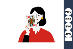 Woman holding queen of hearts playing card vector illustrati Product Image 1