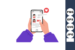 Hands Holding Smartphone Showing Dating App with Profile and Product Image 1