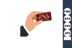 Hand holding decorative burgundy card with golden emblem vec Product Image 1