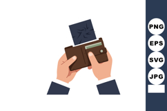 Human hands holding brown leather wallet with empty torn mon Product Image 1