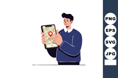 Man Holding Smartphone with Navigation Map and Location Pin Product Image 1