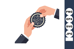 Hands Holding Puzzle Piece with Question Marks and Flowchart Product Image 1