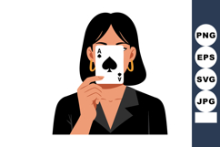 Woman holding ace of spades card covering face in black blaz Product Image 1