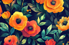 Orange Flowers and Leaves Background Wallpaper Product Image 1