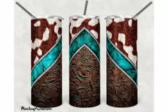 Western Cowhide 30oz Skinny Tumbler Sublimation Design PNG Product Image 1