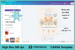 Editable Canva Baby Birth Announcement Card Bear Template Product Image 3