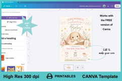 Editable Canva Baby Birth Announcement Card Bunny Template Product Image 3