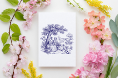 Vintage Toile De Jouy Line Art Sublimation Design Product Image 3