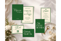 Printable wedding invitation suite template, luxury green and cream wedding stationery for modern elegant weddings