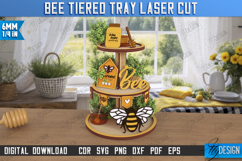Bee Tiered Tray Laser Cut | Round Stand with Elements | CNC Product Image 1