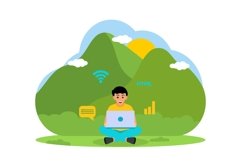 Flat design of Digital Nomad at city park Product Image 1