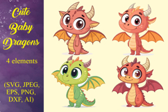 Cute Baby Dragons Clipart Set | Cartoon Little Dragon SVG Product Image 1