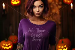 Halloween T-Shirt Mockup for Women, Purple TShirt Mockup, d5 Product Image 2