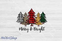 Merry And Bright Sublimation PNG, Christmas Trees png Product Image 1