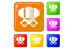 Waggon storage tank with oil icons set vector color Product Image 1