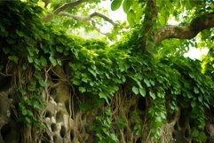 Lush green ivy on stone wall with foliage background Product Image 1