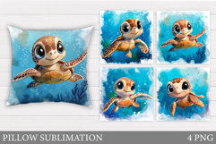 Cute Turtle Pillow Design. Sea Turtle Sublimation Product Image 1