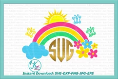 Rainbow flowers sun butterflies cloud monogram svg dxf png Product Image 1