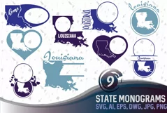 Louisiana Monograms SVG, JPG, PNG, DWG, CDR, EPS, AI Product Image 1