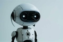White robot posing with luminous eyes and white background Product Image 1