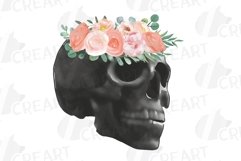 Watercolor blush floral skull clip art, Indian Tribal skull Product Image 1
