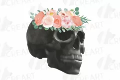 Watercolor blush floral skull clip art, Indian Tribal skull Product Image 1