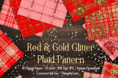 16 Luxury Gold and Red Glitter Plaid Tartan Digital Papers Product Image 1