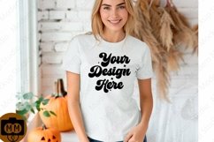 Bella Canvas 3001 Fall Woman Mockup,Fall white TShirt Mockup Product Image 1