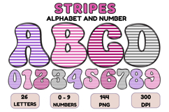 Stripes Alphabet Letters &amp; Numbers Clipart PNG 300DI Product Image 1