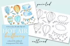 Hot Air Balloons in watercolor & ink Clip Art for baby | Balloons Clipart Product Image 2
