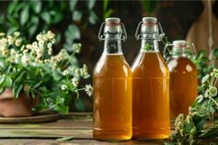 Kombucha healthy drink in bottles with herbs and flowers on Product Image 1