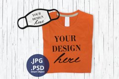Orange T-shirt & Face Mask Mockup, Full wrap t-shirt mock up Product Image 1