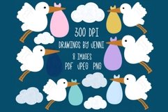 Stork Clipart Set, Stork Delivery Illustrations Product Image 1
