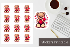 Valentine's Bear with Hearts | Cut animal sticker sheet Product Image 1