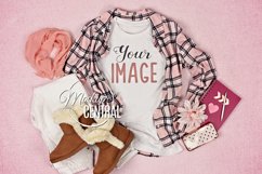 Women&#039;s White T-Shirt Styled Apparel Valentine Shirt Mockup Product Image 1