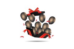Flying 3d Black Gift Box with Balloons Product Image 1