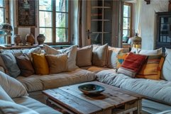 Cozy rustic living room interior with comfy couches Product Image 1