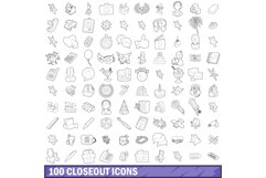 100 closeout icons set, outline style Product Image 1