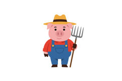 A cheerful cartoon pig wearing overalls and a straw hat hold Product Image 1