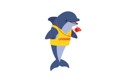 Dolphin in lifeguard uniform with whistle, bright colors, pl Product Image 1