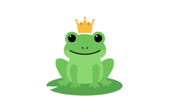 A charming green frog wearing a golden crown in a playful fl Product Image 1