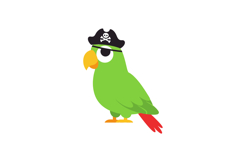 Green pirate parrot wearing a black hat and eye patch in fla Product Image 1