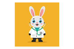Cute cartoon rabbit dressed as a doctor in a white coat with Product Image 1