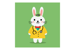 Cute cartoon rabbit doctor in a yellow coat with a stethosco Product Image 1