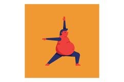 Plump man performing yoga in warrior pose with vibrant flat Product Image 1
