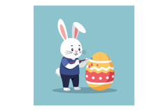 Cute cartoon bunny painting a colorful Easter egg in flat ve Product Image 1