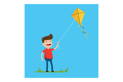 Happy child flying a bright yellow kite in a flat, cheerful Product Image 1