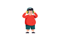 Happy chubby boy wearing headphones in a casual outfit, flat Product Image 1