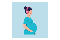 Pregnant woman smiling while listening to music in a flat ve Product Image 1