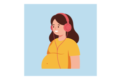 Pregnant woman smiling while listening to music in a flat ve Product Image 1